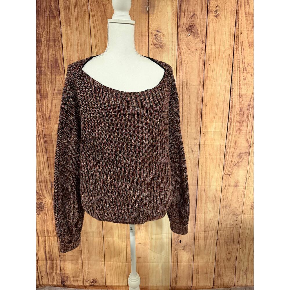 French Connection Retro 80s Vibe Chunky Boxy Knit Sweater Black Women's Size L